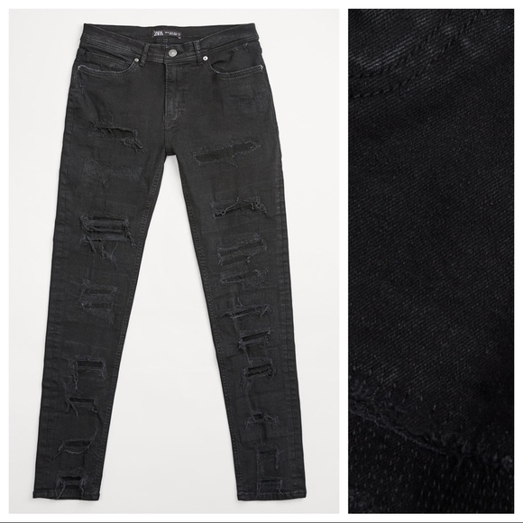 NWT. Zara Man Black Ripped Skinny Jeans. Size 30. - Picture 8 of 11